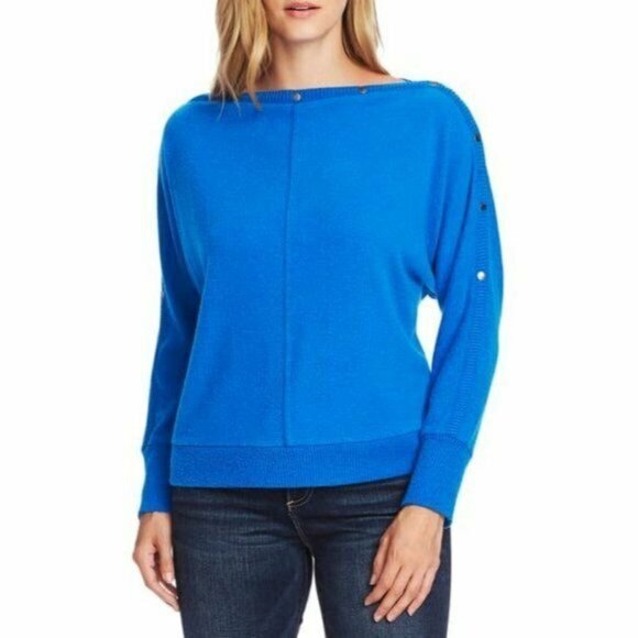 NWT Vince Camuto Button Up Shoulder Blue Boat Neck Neck SZ S - Picture 1 of 8